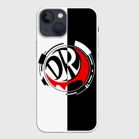 Чехол для iPhone 13 mini с принтом Монокума логотип в Новосибирске,  |  | anime | bear | black  white | danganronpa | kurokuma | monodam | monokuma | monomi | monotaro | rabbit | school | shirokuma | аниме | главарь | мoноми | монокума | черно белый | школа