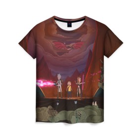Женская футболка 3D с принтом Dragon Rescuers в Новосибирске, 100% полиэфир ( синтетическое хлопкоподобное полотно) | прямой крой, круглый вырез горловины, длина до линии бедер | 4 сезон | dsgnosadchaya | rick  morty | джастин ройланд | дракон | дэн хармон | миссикс | плюмбус | рик и морти | саммер