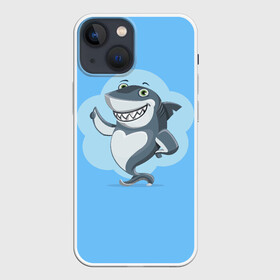 Чехол для iPhone 13 mini с принтом Акула с улыбкой в Новосибирске,  |  | shark | акула | весёлый | вода | животное | зубы | милый | море | океан | опасный | палец вверх | подводный | природа | рыба | синий | смешной | улыбка | хищник | хищное