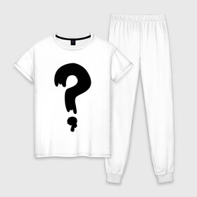 Женская пижама хлопок с принтом Знак Вопроса в Новосибирске, 100% хлопок | брюки и футболка прямого кроя, без карманов, на брюках мягкая резинка на поясе и по низу штанин | футболка суса из гравити фолз