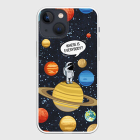 Чехол для iPhone 13 mini с принтом Where is Everybody в Новосибирске,  |  | science | астронавт | астрономия | венера | земля | космонавт | космос | наука | научный | планеты | юпитер