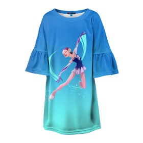 Детское платье 3D с принтом Фигурное катание в Новосибирске, 100% полиэстер | прямой силуэт, чуть расширенный к низу. Круглая горловина, на рукавах — воланы | figure skating | коньки | конькобежный спорт | фигурное катание