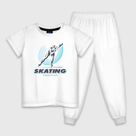 Детская пижама хлопок с принтом SKATING competition в Новосибирске, 100% хлопок |  брюки и футболка прямого кроя, без карманов, на брюках мягкая резинка на поясе и по низу штанин
 | зимний спорт | катание на льду | коньки | конькобежный спорт | фигурное катание