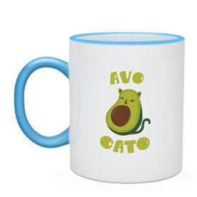 Кружка двухцветная с принтом AvoCato в Новосибирске, керамика | объем — 330 мл, диаметр — 80 мм. Цветная ручка и кайма сверху, в некоторых цветах — вся внутренняя часть | авокадо | авокадо кот | кот | кот авокадо | котейка | котик | кошечка