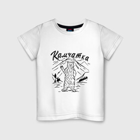 Детская футболка хлопок с принтом Камчатка в Новосибирске, 100% хлопок | круглый вырез горловины, полуприлегающий силуэт, длина до линии бедер | Тематика изображения на принте: камчатка | медведь | природа | путешествие | путешествие по россии