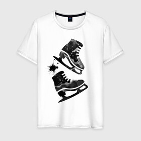 Мужская футболка хлопок с принтом коньки в Новосибирске, 100% хлопок | прямой крой, круглый вырез горловины, длина до линии бедер, слегка спущенное плечо. | зимний спорт | катание на льду | коньки | конькобежный спорт | фигурное катание