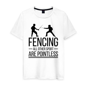 Мужская футболка хлопок с принтом Fencing в Новосибирске, 100% хлопок | прямой крой, круглый вырез горловины, длина до линии бедер, слегка спущенное плечо. | brain | fances | fencing | мозг | рапира | фехтовальщики | фехтование | шпага