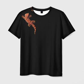 Мужская футболка 3D с принтом Ручной геккон в Новосибирске, 100% полиэфир | прямой крой, круглый вырез горловины, длина до линии бедер | варан | геккон | домашнее животное | игуана | любимец | люблю животных | милая ящерка | милый зверек | мой дракон | пресмыкающиеся | ручная ящерица | ручной геккон | ручной дракон | ручной зверек