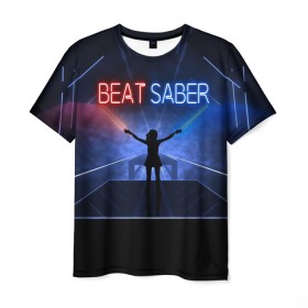 Мужская футболка 3D с принтом Beat Saber в Новосибирске, 100% полиэфир | прямой крой, круглый вырез горловины, длина до линии бедер | 3d | 3д | beat | saber | виртуальная | игра | реальность | ритм