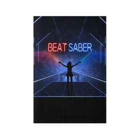 Обложка для паспорта матовая кожа с принтом Beat Saber в Новосибирске, натуральная матовая кожа | размер 19,3 х 13,7 см; прозрачные пластиковые крепления | Тематика изображения на принте: 3d | 3д | beat | saber | виртуальная | игра | реальность | ритм