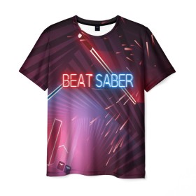 Мужская футболка 3D с принтом Beat Saber в Новосибирске, 100% полиэфир | прямой крой, круглый вырез горловины, длина до линии бедер | 3d | 3д | beat | saber | виртуальная | игра | реальность | ритм