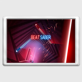 Магнит 45*70 с принтом Beat Saber в Новосибирске, Пластик | Размер: 78*52 мм; Размер печати: 70*45 | Тематика изображения на принте: 3d | 3д | beat | saber | виртуальная | игра | реальность | ритм