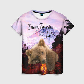 Женская футболка 3D с принтом Из России с любовью в Новосибирске, 100% полиэфир ( синтетическое хлопкоподобное полотно) | прямой крой, круглый вырез горловины, длина до линии бедер | из россии с любовью | медведь | медвежонок | русский медведь