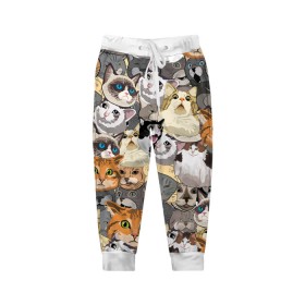 Детские брюки 3D с принтом ALL CATS MEMES в Новосибирске, 100% полиэстер | манжеты по низу, эластичный пояс регулируется шнурком, по бокам два кармана без застежек, внутренняя часть кармана из мелкой сетки | Тематика изображения на принте: cats | mem | memes | mems | кот | коты | кошки | мемс | мемы | мэмы