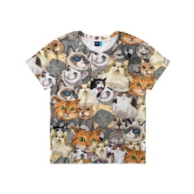 Детская футболка 3D с принтом ALL CATS MEMES в Новосибирске, 100% гипоаллергенный полиэфир | прямой крой, круглый вырез горловины, длина до линии бедер, чуть спущенное плечо, ткань немного тянется | cats | mem | memes | mems | кот | коты | кошки | мемс | мемы | мэмы