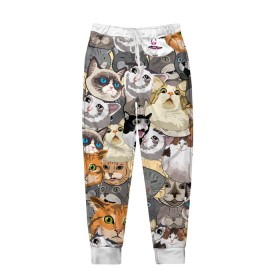 Мужские брюки 3D с принтом ALL CATS MEMES в Новосибирске, 100% полиэстер | манжеты по низу, эластичный пояс регулируется шнурком, по бокам два кармана без застежек, внутренняя часть кармана из мелкой сетки | cats | mem | memes | mems | кот | коты | кошки | мемс | мемы | мэмы