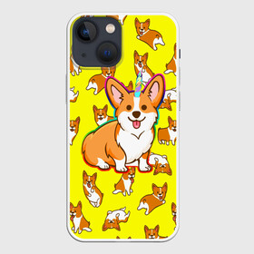 Чехол для iPhone 13 mini с принтом Corgi в Новосибирске,  |  | corgi | dog | dogs | волшебство | единорог | корги | мило | радуга | собаки | собачки
