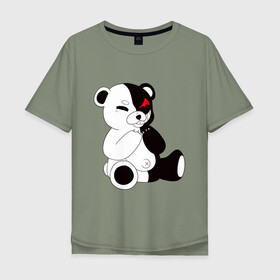 Мужская футболка хлопок Oversize с принтом Monokuma в Новосибирске, 100% хлопок | свободный крой, круглый ворот, “спинка” длиннее передней части | Тематика изображения на принте: danganronpa | eye | monokuma | аватар | антагонист | глаз | игрушка | медведь | монокума | мягкая | панда | робот