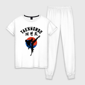 Женская пижама хлопок с принтом Taekwondo в Новосибирске, 100% хлопок | брюки и футболка прямого кроя, без карманов, на брюках мягкая резинка на поясе и по низу штанин | taekwondo | восточные единоборства | единоборства | теквондо | тхэквондо | тэквондо