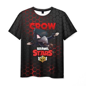 Мужская футболка 3D с принтом BRAWL STARS CROW в Новосибирске, 100% полиэфир | прямой крой, круглый вырез горловины, длина до линии бедер | bibi | brawl stars | crow | el brown | leon | leon shark | max | sally leon | shark | stars | акула | биби | ворон | леон