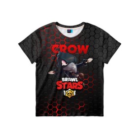 Детская футболка 3D с принтом BRAWL STARS CROW в Новосибирске, 100% гипоаллергенный полиэфир | прямой крой, круглый вырез горловины, длина до линии бедер, чуть спущенное плечо, ткань немного тянется | bibi | brawl stars | crow | el brown | leon | leon shark | max | sally leon | shark | stars | акула | биби | ворон | леон