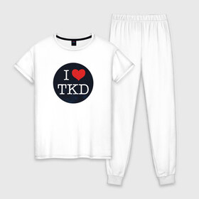 Женская пижама хлопок с принтом TKD в Новосибирске, 100% хлопок | брюки и футболка прямого кроя, без карманов, на брюках мягкая резинка на поясе и по низу штанин | taekwondo | восточные единоборства | единоборства | теквондо | тхэквондо | тэквондо