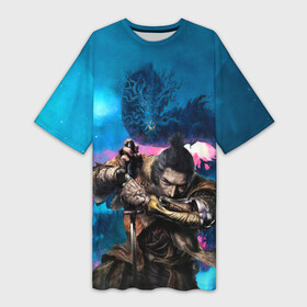 Платье-футболка 3D с принтом Sekiro Shadows Die Twice в Новосибирске,  |  | darksoul | die | sakura | samurai | sekiro | sempai | sensei | shadows | twice | самурай | семпай | чекиро