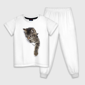Детская пижама хлопок с принтом 3д кот в Новосибирске, 100% хлопок |  брюки и футболка прямого кроя, без карманов, на брюках мягкая резинка на поясе и по низу штанин
 | 3d | 3д | животные | кот | котик | кошка | прикольная картинка