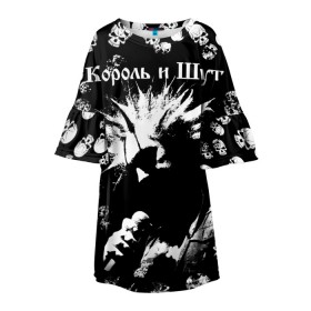 Детское платье 3D с принтом Король и Шут + Анархия (спина) в Новосибирске, 100% полиэстер | прямой силуэт, чуть расширенный к низу. Круглая горловина, на рукавах — воланы | Тематика изображения на принте: punk | rock | skull | киш | король | король и шут | михаил горшенев | панки | рок | русский рок | черепа | шут