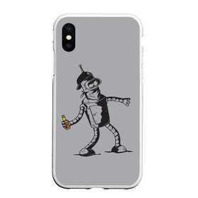 Чехол для iPhone XS Max матовый с принтом Futurama Bender Banksy в Новосибирске, Силикон | Область печати: задняя сторона чехла, без боковых панелей | bender | express | fry | futurama | future | leela | philip | planet | turanga | zoidberg | бендер | будущее | джей | зойдберг | лила | родригес | сгибальщик | туранга | филип | фрай | футурама