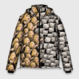 Мужская зимняя куртка 3D с принтом Девушки орут на котиков в Новосибирске, верх — 100% полиэстер; подкладка — 100% полиэстер; утеплитель — 100% полиэстер | длина ниже бедра, свободный силуэт Оверсайз. Есть воротник-стойка, отстегивающийся капюшон и ветрозащитная планка. 

Боковые карманы с листочкой на кнопках и внутренний карман на молнии. | Тематика изображения на принте: cat | meme | девушка | женщина | истерика | кот | котик | котики | коты | кошка | крик | кричит | мем | паттерн