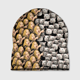 Шапка 3D с принтом Девушки орут на котиков в Новосибирске, 100% полиэстер | универсальный размер, печать по всей поверхности изделия | cat | meme | девушка | женщина | истерика | кот | котик | котики | коты | кошка | крик | кричит | мем | паттерн
