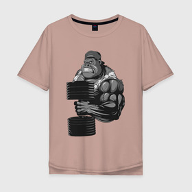 Мужская футболка хлопок Oversize с принтом Горилла в Новосибирске, 100% хлопок | свободный крой, круглый ворот, “спинка” длиннее передней части | бодибилдер | боец | горилла | громила | животные | здоровенный | здоровый | здоровье | мужик | рисунок | сила | сильный | спорт | спортсмен | стикер | тату