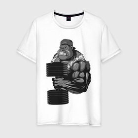 Мужская футболка хлопок с принтом Горилла в Новосибирске, 100% хлопок | прямой крой, круглый вырез горловины, длина до линии бедер, слегка спущенное плечо. | бодибилдер | боец | горилла | громила | животные | здоровенный | здоровый | здоровье | мужик | рисунок | сила | сильный | спорт | спортсмен | стикер | тату
