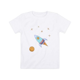 Детская футболка хлопок с принтом Космическое путешествие в Новосибирске, 100% хлопок | круглый вырез горловины, полуприлегающий силуэт, длина до линии бедер | Тематика изображения на принте: 