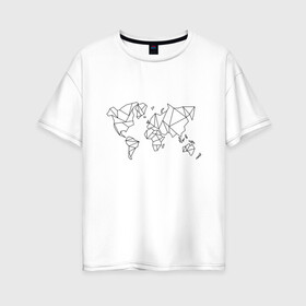 Женская футболка хлопок Oversize с принтом Карта мира-минимализм в Новосибирске, 100% хлопок | свободный крой, круглый ворот, спущенный рукав, длина до линии бедер
 | география | земля | карта мира | континенты | линии | минимализм | мир | планета | россия | страны | сша