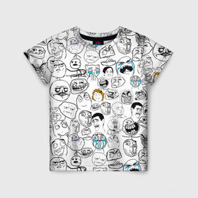 Детская футболка 3D с принтом МЕМЫ в Новосибирске, 100% гипоаллергенный полиэфир | прямой крой, круглый вырез горловины, длина до линии бедер, чуть спущенное плечо, ткань немного тянется | meme | pattern | smile | интернет приколы | мем | мемы | паттерн | прикол | рожицы | смайл | юмор
