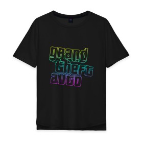 Мужская футболка хлопок Oversize с принтом Gta logo:gradient в Новосибирске, 100% хлопок | свободный крой, круглый ворот, “спинка” длиннее передней части | grand theft auto | gta | геометрия | гта | гта 5 | игра | линии | логотип | пеф