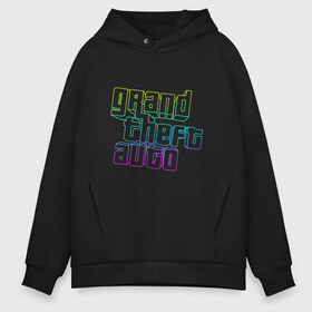 Мужское худи Oversize хлопок с принтом Gta logogradient в Новосибирске, френч-терри — 70% хлопок, 30% полиэстер. Мягкий теплый начес внутри —100% хлопок | боковые карманы, эластичные манжеты и нижняя кромка, капюшон на магнитной кнопке | grand theft auto | gta | геометрия | гта | гта 5 | игра | линии | логотип | пеф