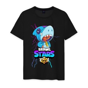 Мужская футболка хлопок с принтом BRAWL STARS LEON SHARK в Новосибирске, 100% хлопок | прямой крой, круглый вырез горловины, длина до линии бедер, слегка спущенное плечо. | bibi | brawl stars | crow | el brown | leon | leon shark | max | sally leon | shark | stars | акула | биби | ворон | леон