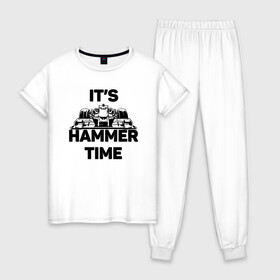 Женская пижама хлопок с принтом Its hammer time в Новосибирске, 100% хлопок | брюки и футболка прямого кроя, без карманов, на брюках мягкая резинка на поясе и по низу штанин | Тематика изображения на принте: hammer time | lewis hamilton | льюис хэмильтон