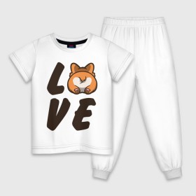 Детская пижама хлопок с принтом Love Corgi в Новосибирске, 100% хлопок |  брюки и футболка прямого кроя, без карманов, на брюках мягкая резинка на поясе и по низу штанин
 | Тематика изображения на принте: corgi | корги