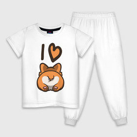 Детская пижама хлопок с принтом I Love Corgi в Новосибирске, 100% хлопок |  брюки и футболка прямого кроя, без карманов, на брюках мягкая резинка на поясе и по низу штанин
 | corgi | корги