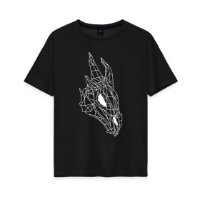 Женская футболка хлопок Oversize с принтом Череп дракона в Новосибирске, 100% хлопок | свободный крой, круглый ворот, спущенный рукав, длина до линии бедер
 | dragon | skyrim | геометрический | дракон | животные | из игры | линии | скайрим | тату | череп