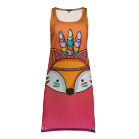 Платье-майка 3D с принтом Лиса Индеец в Новосибирске, 100% полиэстер | полуприлегающий силуэт, широкие бретели, круглый вырез горловины, удлиненный подол сзади. | fox | венок | животные | лиса | лисенок | лисичка | полевые цветы | полынь | рисунок | ромашки | стикер | цветы