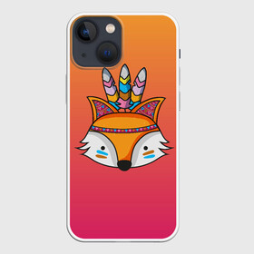 Чехол для iPhone 13 mini с принтом Лиса Индеец в Новосибирске,  |  | fox | венок | животные | лиса | лисенок | лисичка | полевые цветы | полынь | рисунок | ромашки | стикер | цветы