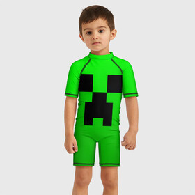 Детский купальный костюм 3D с принтом MINECRAFT CREEPER | КРИПЕР в Новосибирске, Полиэстер 85%, Спандекс 15% | застежка на молнии на спине | block | criper | cube | minecraft | pixel | блок | геометрия | крафт | крипер | кубики | майнкрафт | пиксели