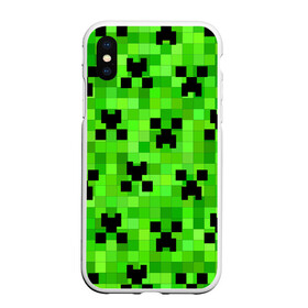 Чехол для iPhone XS Max матовый с принтом MINECRAFT в Новосибирске, Силикон | Область печати: задняя сторона чехла, без боковых панелей | block | criper | cube | minecraft | pixel | блок | геометрия | крафт | крипер | кубики | майнкрафт | пиксели