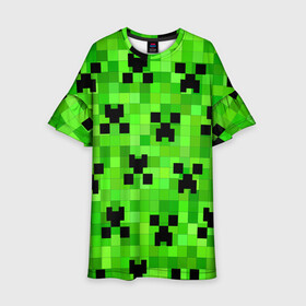Детское платье 3D с принтом MINECRAFT | МАЙНКРАФТ в Новосибирске, 100% полиэстер | прямой силуэт, чуть расширенный к низу. Круглая горловина, на рукавах — воланы | Тематика изображения на принте: block | criper | cube | minecraft | pixel | блок | геометрия | крафт | крипер | кубики | майнкрафт | пиксели