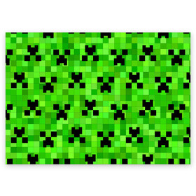 Поздравительная открытка с принтом MINECRAFT | МАЙНКРАФТ в Новосибирске, 100% бумага | плотность бумаги 280 г/м2, матовая, на обратной стороне линовка и место для марки
 | Тематика изображения на принте: block | criper | cube | minecraft | pixel | блок | геометрия | крафт | крипер | кубики | майнкрафт | пиксели